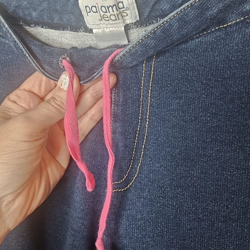 Pajama Jeans Womens Medium Blue Straight Leg Pink Drawstring Comfy Pull On - Picture 12 of 12
